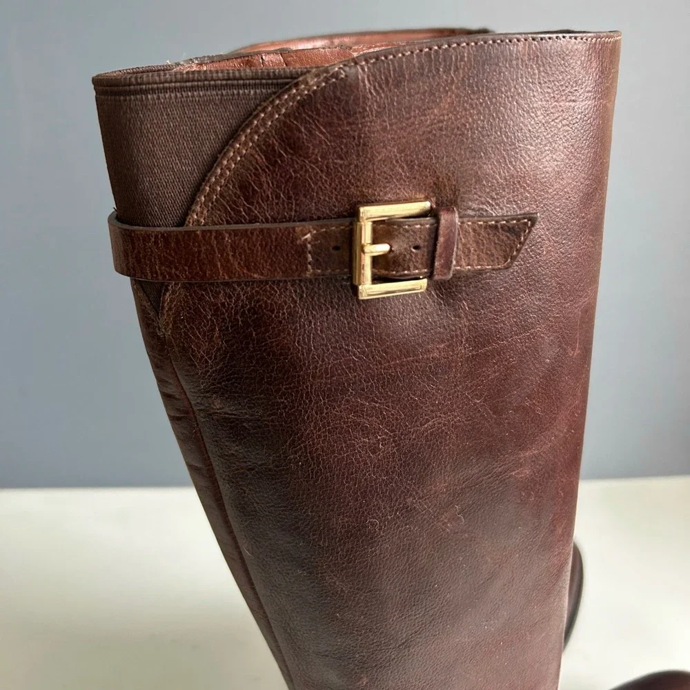 Cole Haan Tall Riding Boots Women's Size 9 Brown Buckles Quiet Luxury Equestrian